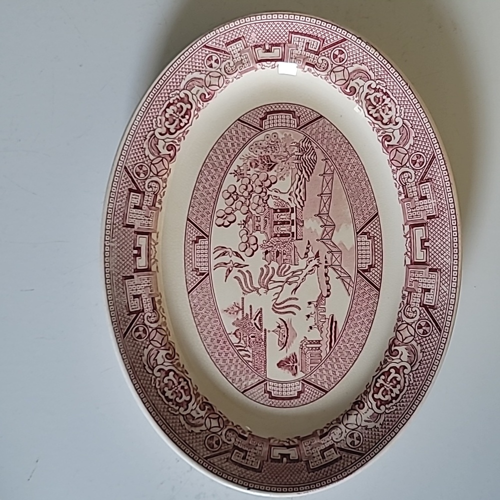 Vintage Red Willow Ware Oval Serving Platter
